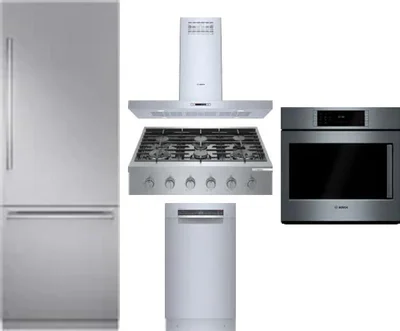5 Piece Package Includes Refrigerator, Cooktop, Wall Oven, Hood And Dishwasher