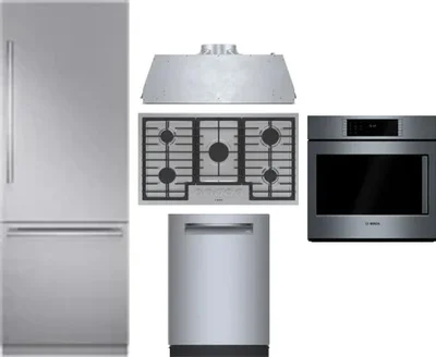 5 Piece Package Includes Refrigerator, Cooktop, Wall Oven, Hood And Dishwasher