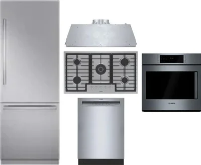 5 Piece Package Includes Refrigerator, Cooktop, Wall Oven, Hood And Dishwasher