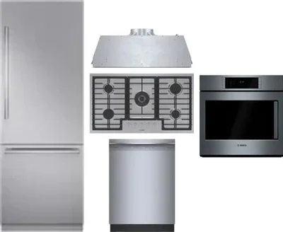 5 Piece Package Includes Refrigerator, Cooktop, Wall Oven, Hood And Dishwasher