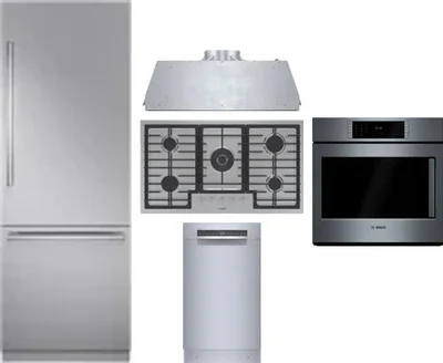 5 Piece Package Includes Refrigerator, Cooktop, Wall Oven, Hood And Dishwasher