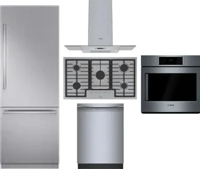 5 Piece Package Includes Refrigerator, Cooktop, Wall Oven, Hood And Dishwasher
