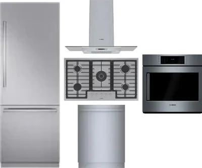 5 Piece Package Includes Refrigerator, Cooktop, Wall Oven, Hood And Dishwasher