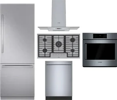 5 Piece Package Includes Refrigerator, Cooktop, Wall Oven, Hood And Dishwasher
