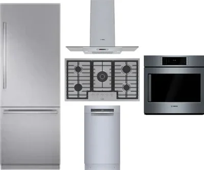 5 Piece Package Includes Refrigerator, Cooktop, Wall Oven, Hood And Dishwasher