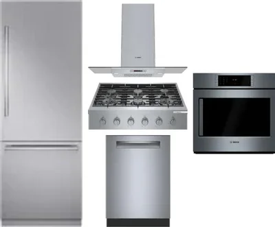 5 Piece Package Includes Refrigerator, Cooktop, Wall Oven, Hood And Dishwasher