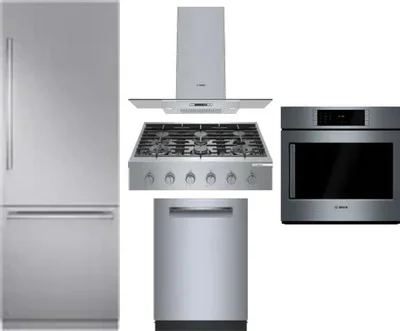 5 Piece Package Includes Refrigerator, Cooktop, Wall Oven, Hood And Dishwasher