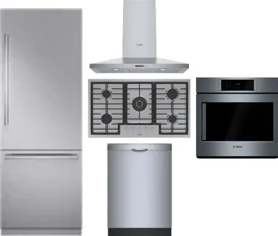 5 Piece Package Includes Refrigerator, Cooktop, Wall Oven, Hood And Dishwasher