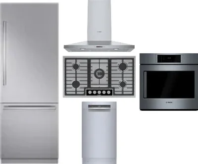 5 Piece Package Includes Refrigerator, Cooktop, Wall Oven, Hood And Dishwasher