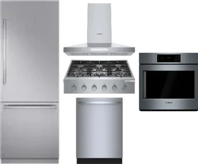 5 Piece Package Includes Refrigerator, Cooktop, Wall Oven, Hood And Dishwasher