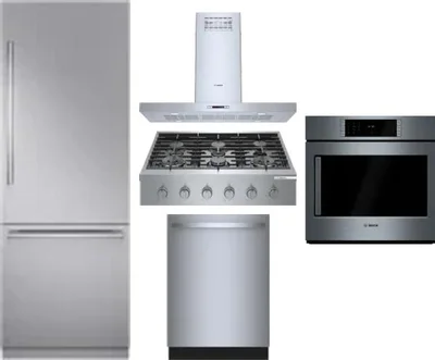 5 Piece Package Includes Refrigerator, Cooktop, Wall Oven, Hood And Dishwasher
