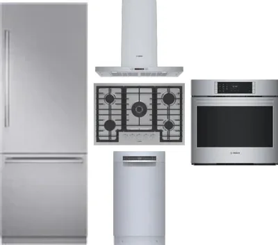 5 Piece Package Includes Refrigerator, Cooktop, Wall Oven, Hood And Dishwasher