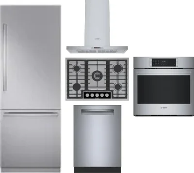 5 Piece Package Includes Refrigerator, Cooktop, Wall Oven, Hood And Dishwasher
