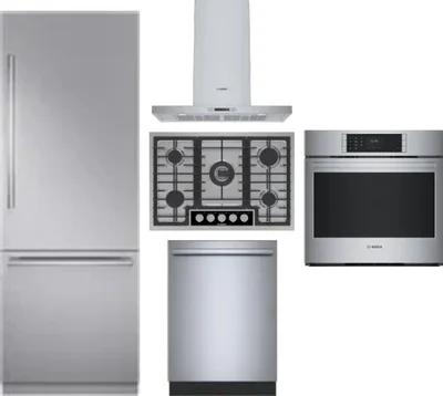 5 Piece Package Includes Refrigerator, Cooktop, Wall Oven, Hood And Dishwasher