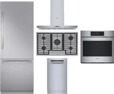 5 Piece Package Includes Refrigerator, Cooktop, Wall Oven, Hood And Dishwasher