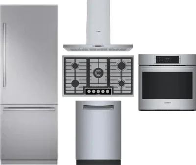 5 Piece Package Includes Refrigerator, Cooktop, Wall Oven, Hood And Dishwasher