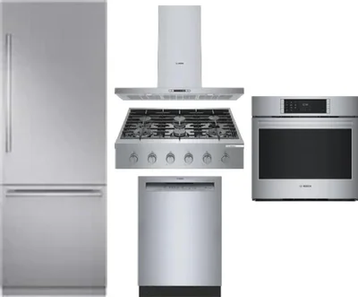 5 Piece Package Includes Refrigerator, Cooktop, Wall Oven, Hood And Dishwasher