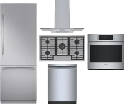 5 Piece Package Includes Refrigerator, Cooktop, Wall Oven, Hood And Dishwasher
