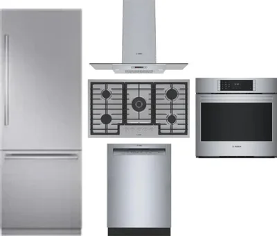 5 Piece Package Includes Refrigerator, Cooktop, Wall Oven, Hood And Dishwasher