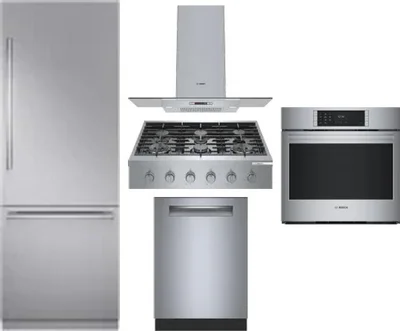 5 Piece Package Includes Refrigerator, Cooktop, Wall Oven, Hood And Dishwasher