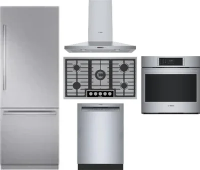 5 Piece Package Includes Refrigerator, Cooktop, Wall Oven, Hood And Dishwasher