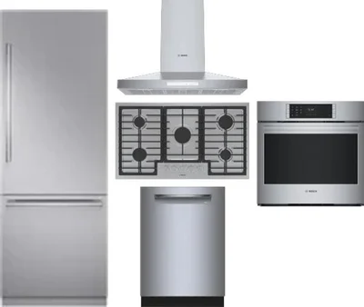 5 Piece Package Includes Refrigerator, Cooktop, Wall Oven, Hood And Dishwasher
