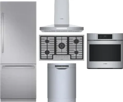 5 Piece Package Includes Refrigerator, Cooktop, Wall Oven, Hood And Dishwasher