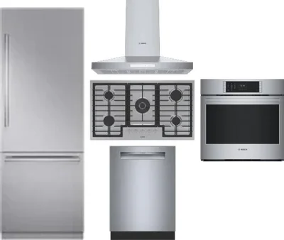 5 Piece Package Includes Refrigerator, Cooktop, Wall Oven, Hood And Dishwasher