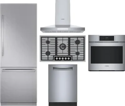5 Piece Package Includes Refrigerator, Cooktop, Wall Oven, Hood And Dishwasher
