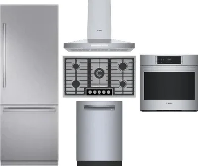 5 Piece Package Includes Refrigerator, Cooktop, Wall Oven, Hood And Dishwasher