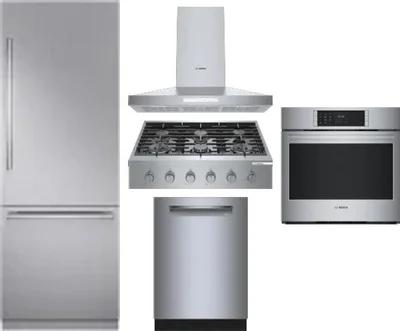 5 Piece Package Includes Refrigerator, Cooktop, Wall Oven, Hood And Dishwasher