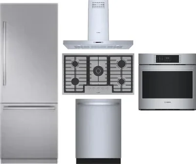 5 Piece Package Includes Refrigerator, Cooktop, Wall Oven, Hood And Dishwasher