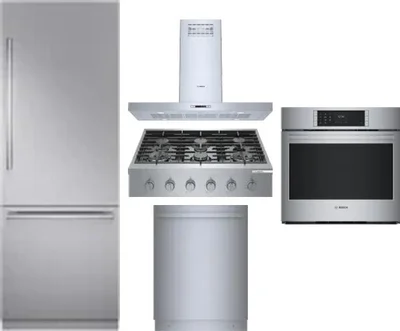5 Piece Package Includes Refrigerator, Cooktop, Wall Oven, Hood And Dishwasher