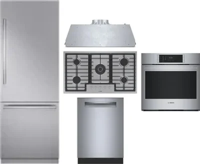 5 Piece Package Includes Refrigerator, Cooktop, Wall Oven, Hood And Dishwasher