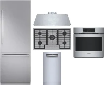 5 Piece Package Includes Refrigerator, Cooktop, Wall Oven, Hood And Dishwasher