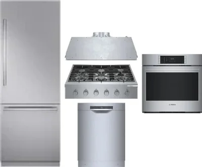 5 Piece Package Includes Refrigerator, Cooktop, Wall Oven, Hood And Dishwasher