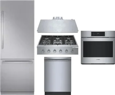 5 Piece Package Includes Refrigerator, Cooktop, Wall Oven, Hood And Dishwasher