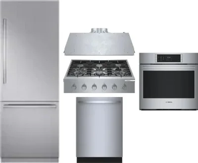 5 Piece Package Includes Refrigerator, Cooktop, Wall Oven, Hood And Dishwasher