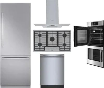 5 Piece Package Includes Refrigerator, Cooktop, Wall Oven, Hood And Dishwasher