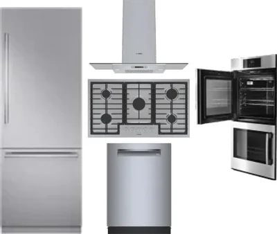 5 Piece Package Includes Refrigerator, Cooktop, Wall Oven, Hood And Dishwasher
