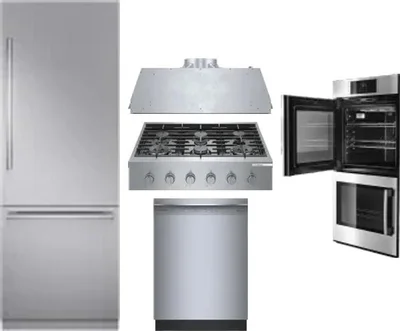 5 Piece Package Includes Refrigerator, Cooktop, Wall Oven, Hood And Dishwasher