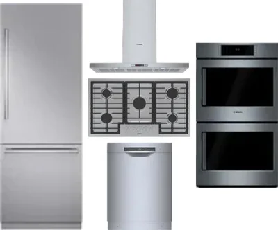 5 Piece Package Includes Refrigerator, Cooktop, Wall Oven, Hood And Dishwasher