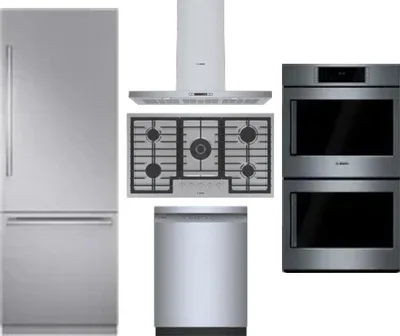 5 Piece Package Includes Refrigerator, Cooktop, Wall Oven, Hood And Dishwasher