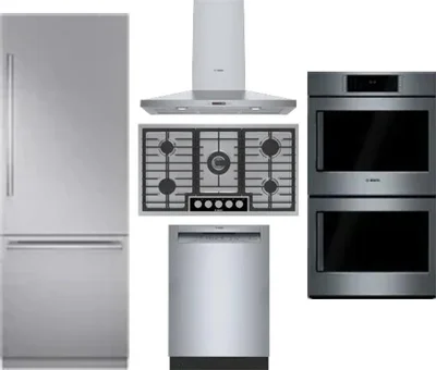 5 Piece Package Includes Refrigerator, Cooktop, Wall Oven, Hood And Dishwasher