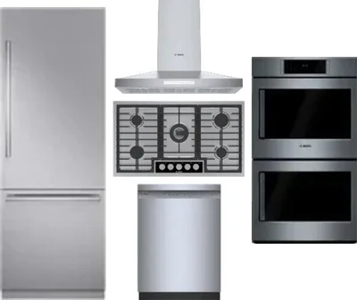 5 Piece Package Includes Refrigerator, Cooktop, Wall Oven, Hood And Dishwasher