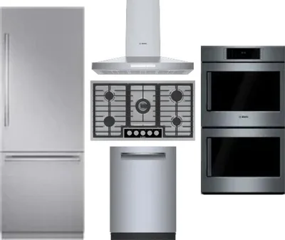 5 Piece Package Includes Refrigerator, Cooktop, Wall Oven, Hood And Dishwasher