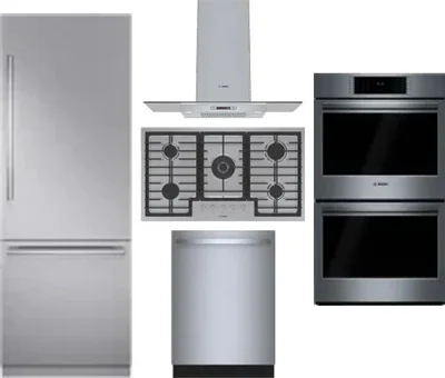 5 Piece Package Includes Refrigerator, Cooktop, Wall Oven, Hood And Dishwasher