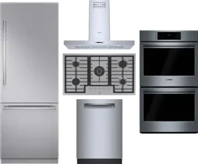 5 Piece Package Includes Refrigerator, Cooktop, Wall Oven, Hood And Dishwasher