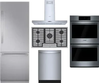 5 Piece Package Includes Refrigerator, Cooktop, Wall Oven, Hood And Dishwasher