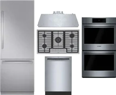 5 Piece Package Includes Refrigerator, Cooktop, Wall Oven, Hood And Dishwasher